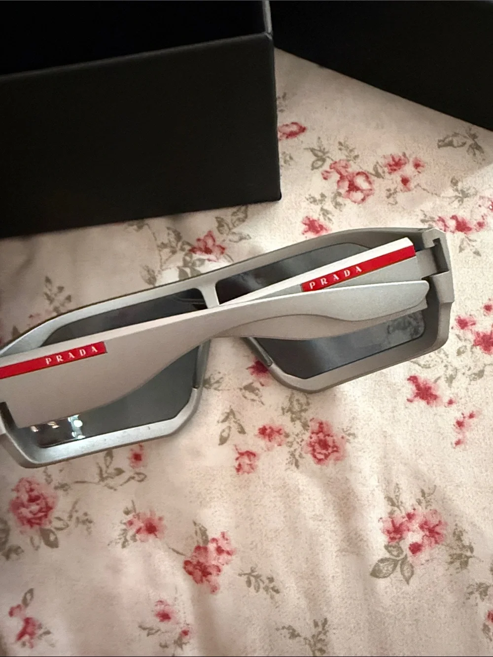 Prada Black Sunglasses Box with Red Logo Stripe